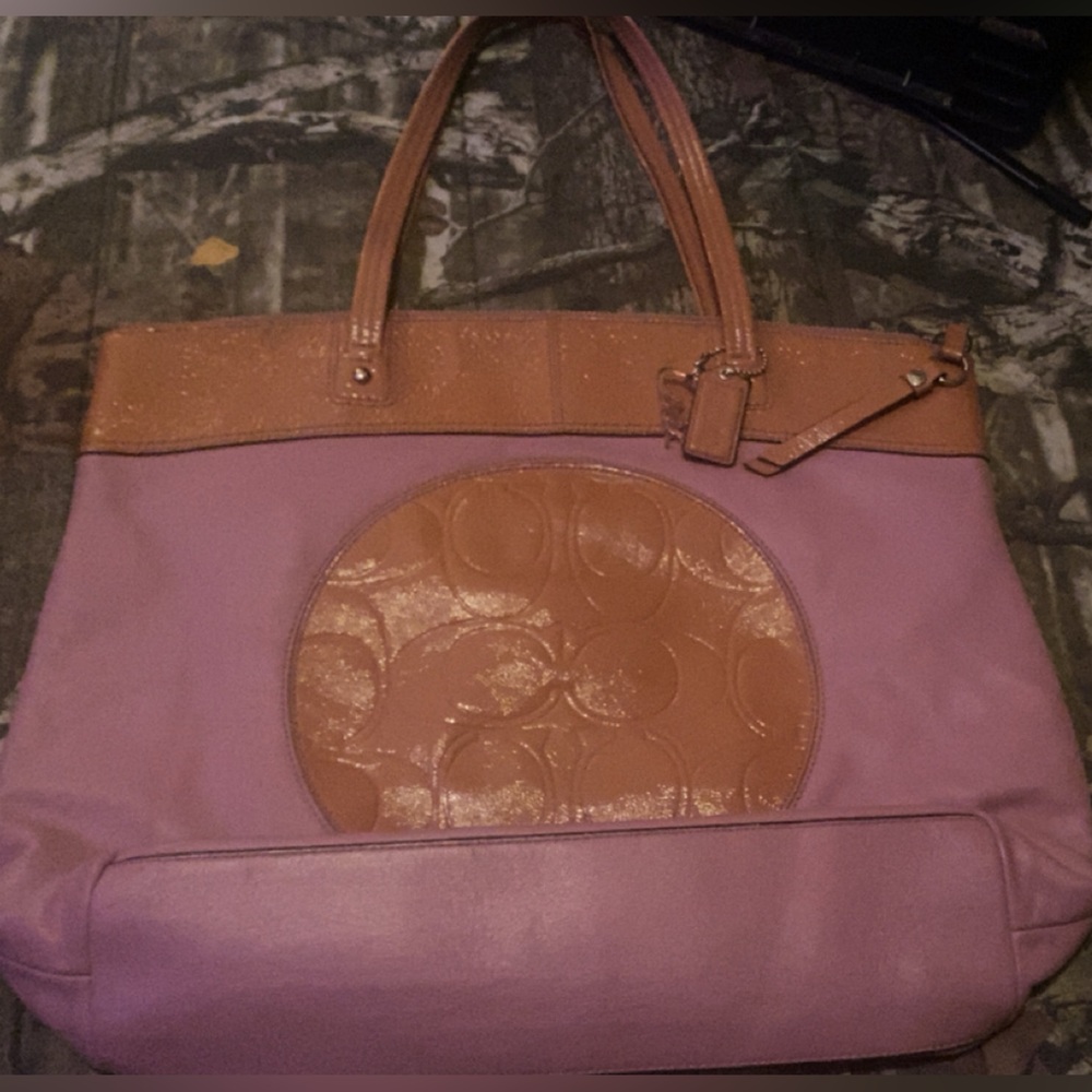 Coach Laura Mauve Pink Signature Embossed Leather Tote Bag (Style -F18336)